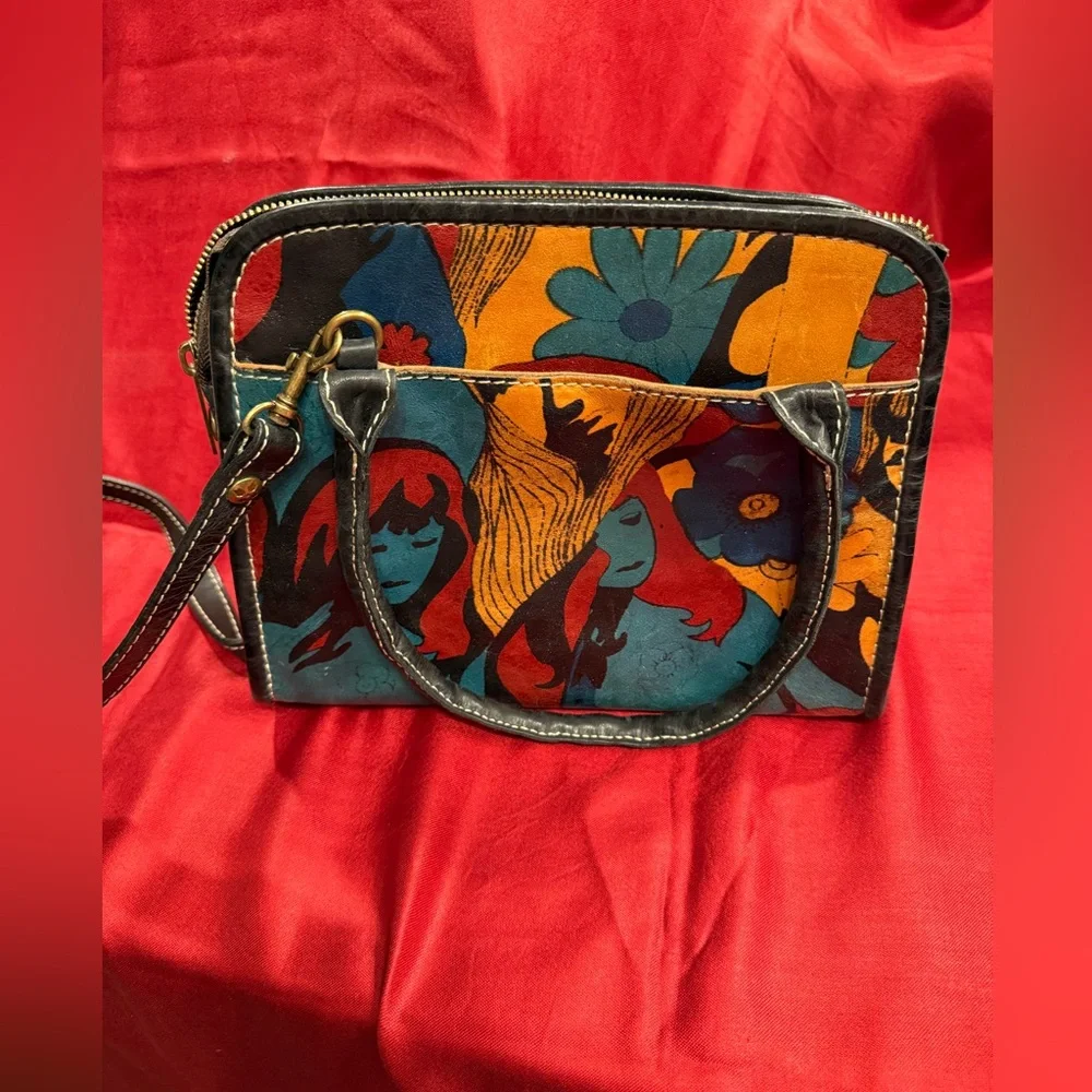 Patricia Nash Italian Leather Crossbody Satchel in Winter Bloom Print